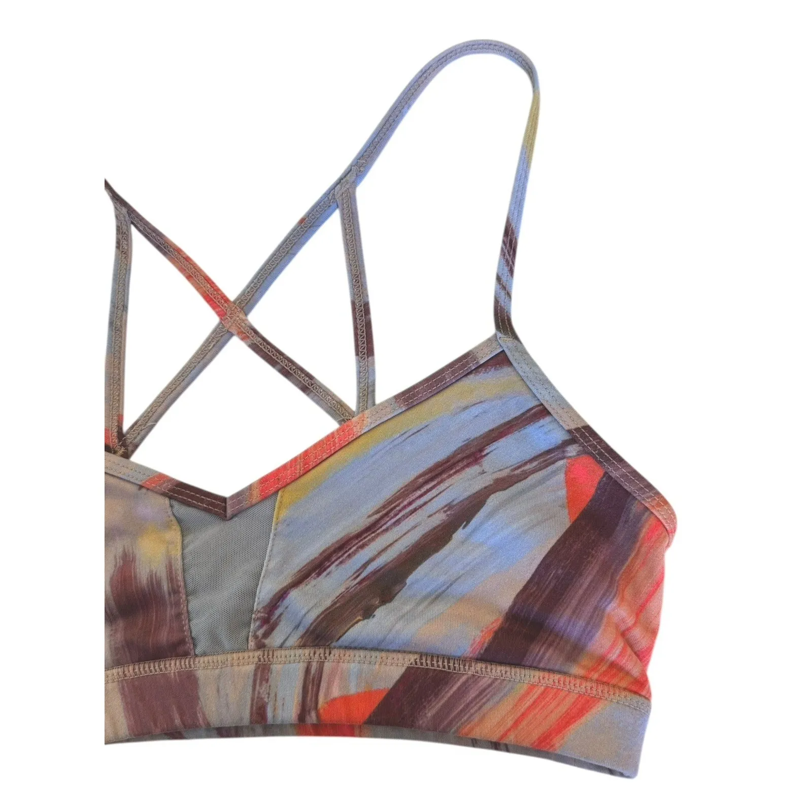 ALO Yoga Goddess Sports Bra Modernist Multi Watercolor V Neck Sweetheart Size S - Image 5