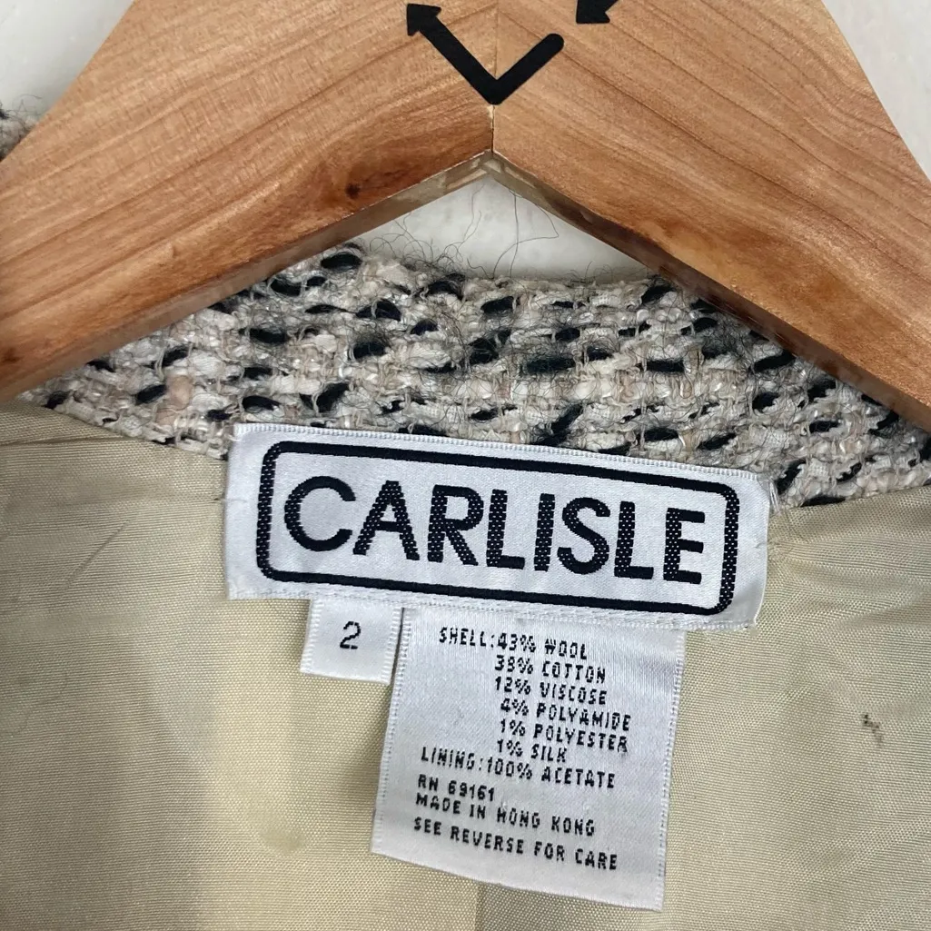Vintage Carlisle wool blend black and tan raw edge lady jacket tweed blazer. 2 - Image 3
