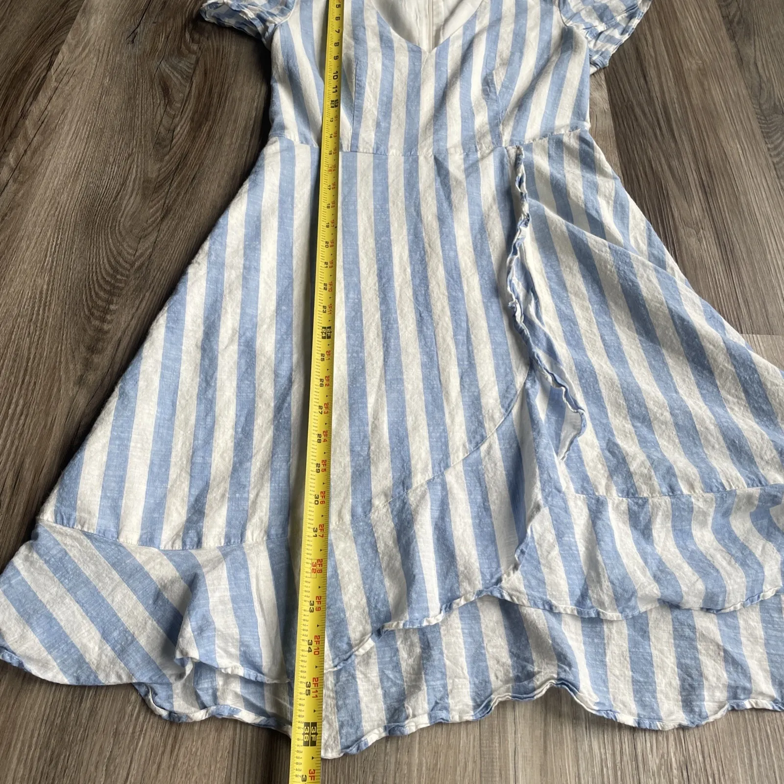 J. Crew Dress Women's 00 Blue/White Faux‎ Wrap Striped 100% Cotton Short Sleeves - Image 4