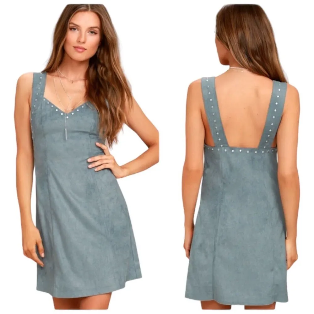 New Some Days Lovin Faux Suede Sleeveless Sweetheart Studded Dress Blue Small - Image 15
