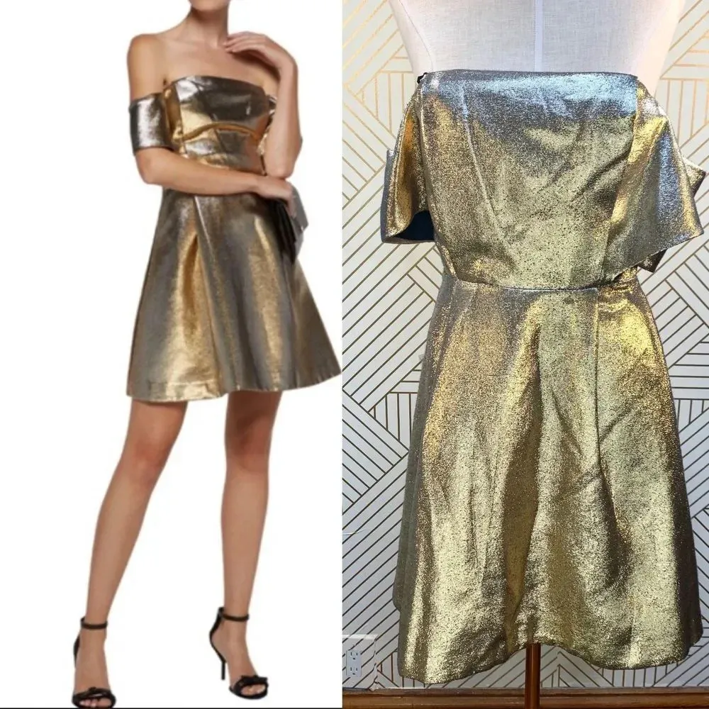 Sandro‎ Palacio Metallic Gold Off Shoulder Dress - Image 2