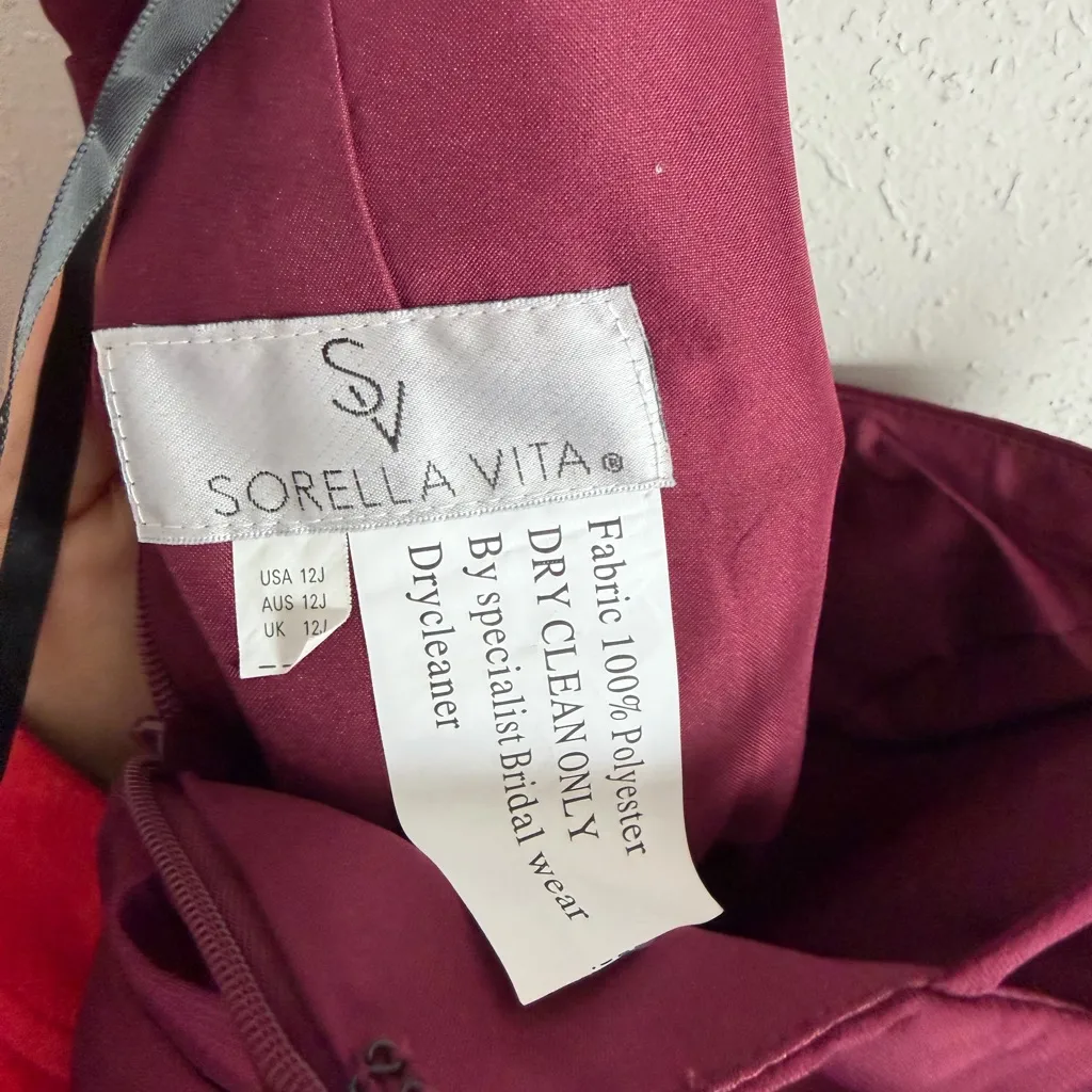 NWT Sorella Vita Burgundy Chiffon Sweetheart Bridesmaid Dress Juniors 12 Formal - Image 5