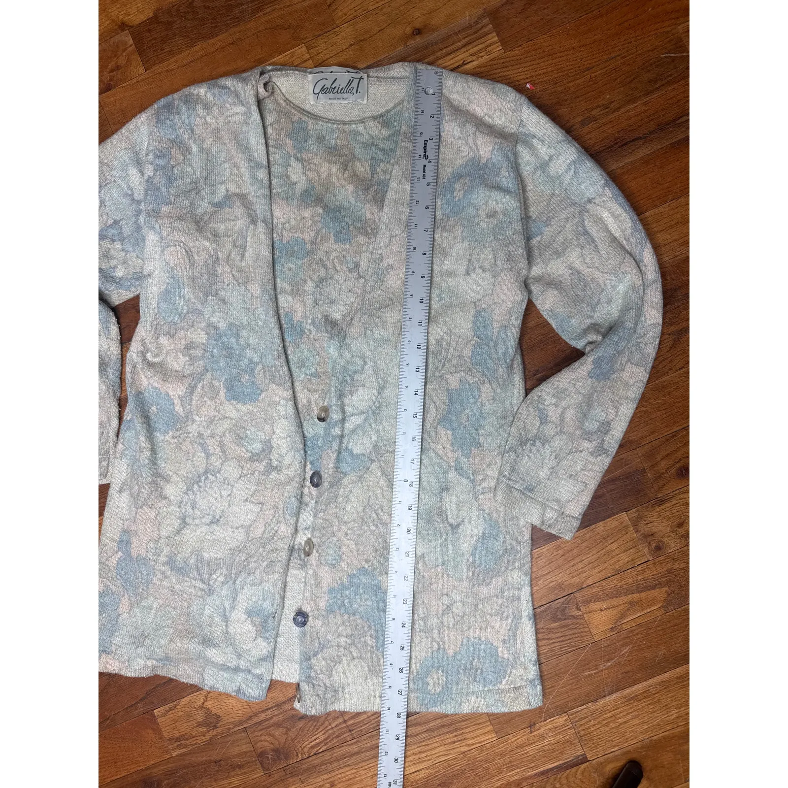 Gabriella T. Made in Italy Cardigan Women’s Small Blue Gray Floral Button Front - Image 3