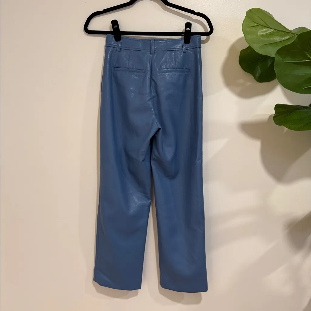 Babaton | Faux Leather Blue Straight Pants - Image 5
