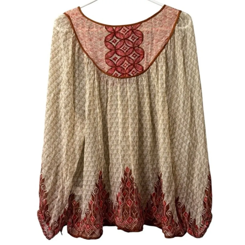 Lucky Brand Women Size 1X Lightweight‎ Blouse Tassels Flowing Boho Peasant Rayon - Image 2