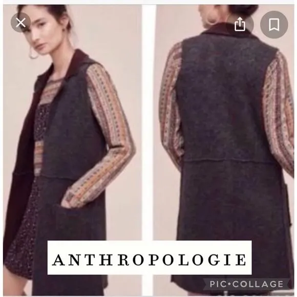 Anthropologie Morris open front Sweater Duster Vest MOTH Gray & Plum size XS-S - Image 2