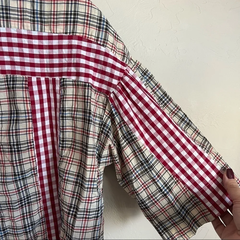 Juicy Judy Mixed Plaid High Low Button Down Shirt‎ Red Size XXS - Image 7