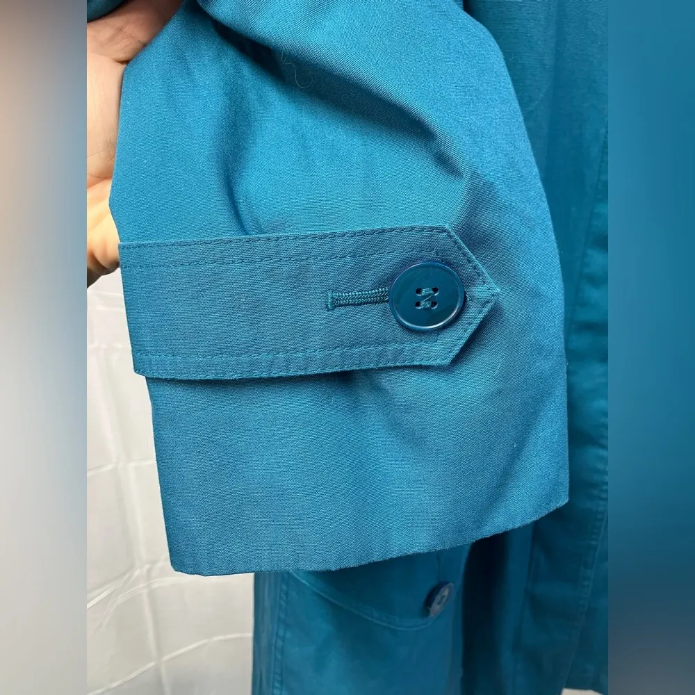 London Fog Towne Vintage Lined Coat Jacket Trench pockets‎ women’s blue size 14 - Image 4