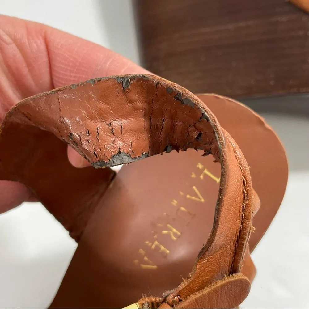 Lauren Ralph Lauren Deidre Brown Leather Platform Wedge Heel Sandals 10B‎ Shoes - Image 10