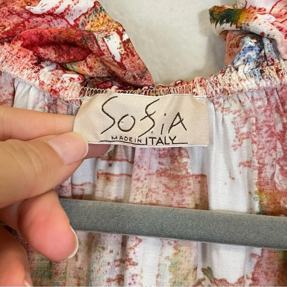 Sofia Made in Italy 3/4 Sleeve Ruffle Neck Satin Eloise Blouse One Size‎ Brown Size undefined - Image 2