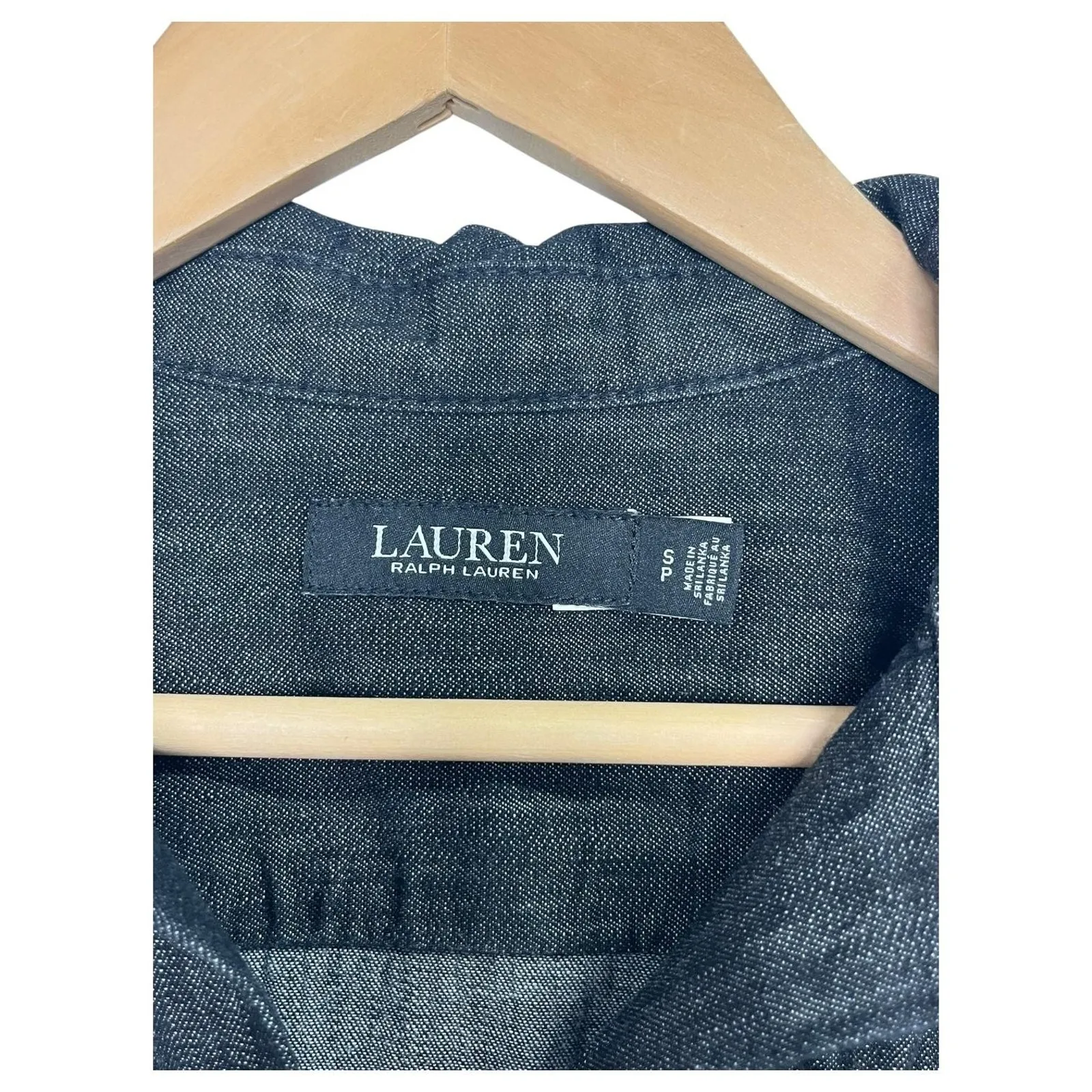 Lauren Ralph Lauren Shirt Dress Womens Small Black Petite Chambray Denim Pockets - Image 3
