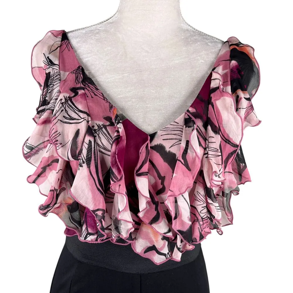 New York & Company Dress Ruffle Black Rose Side Zip 6 New - Image 14