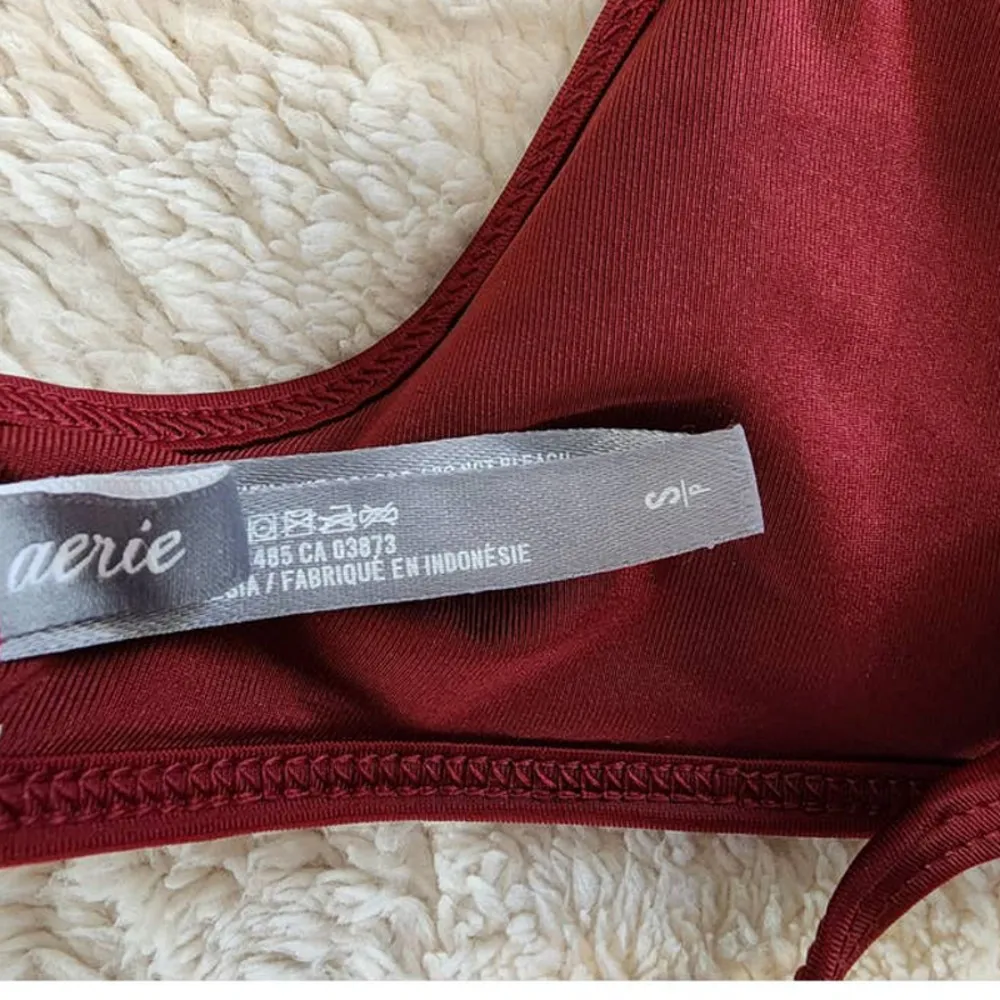 Aerie High Neck Bikini Crop Top Wine Burgundy Size Small - Image 4