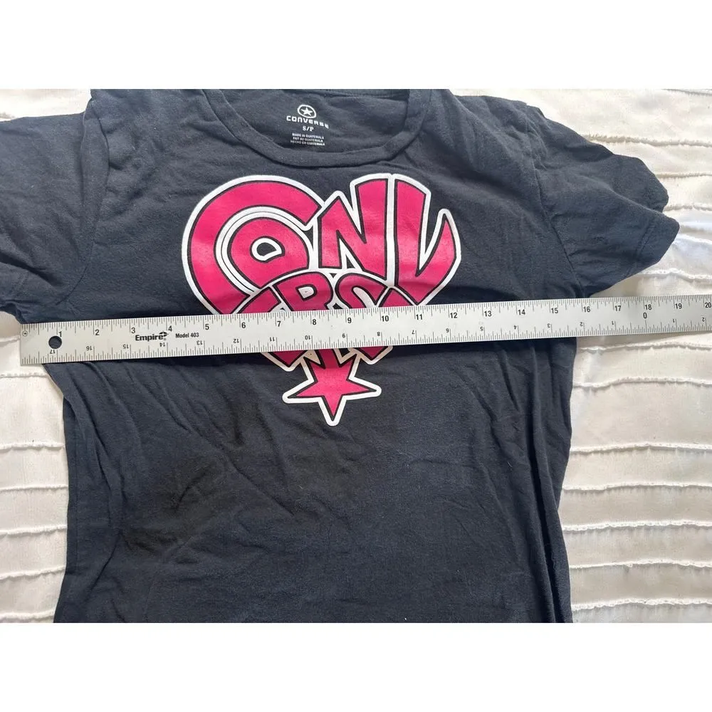 Y2K 2000s Converse Pink Heart Logo Slim Fit Tee Black Women’s Vintage T-Shirt - Image 5