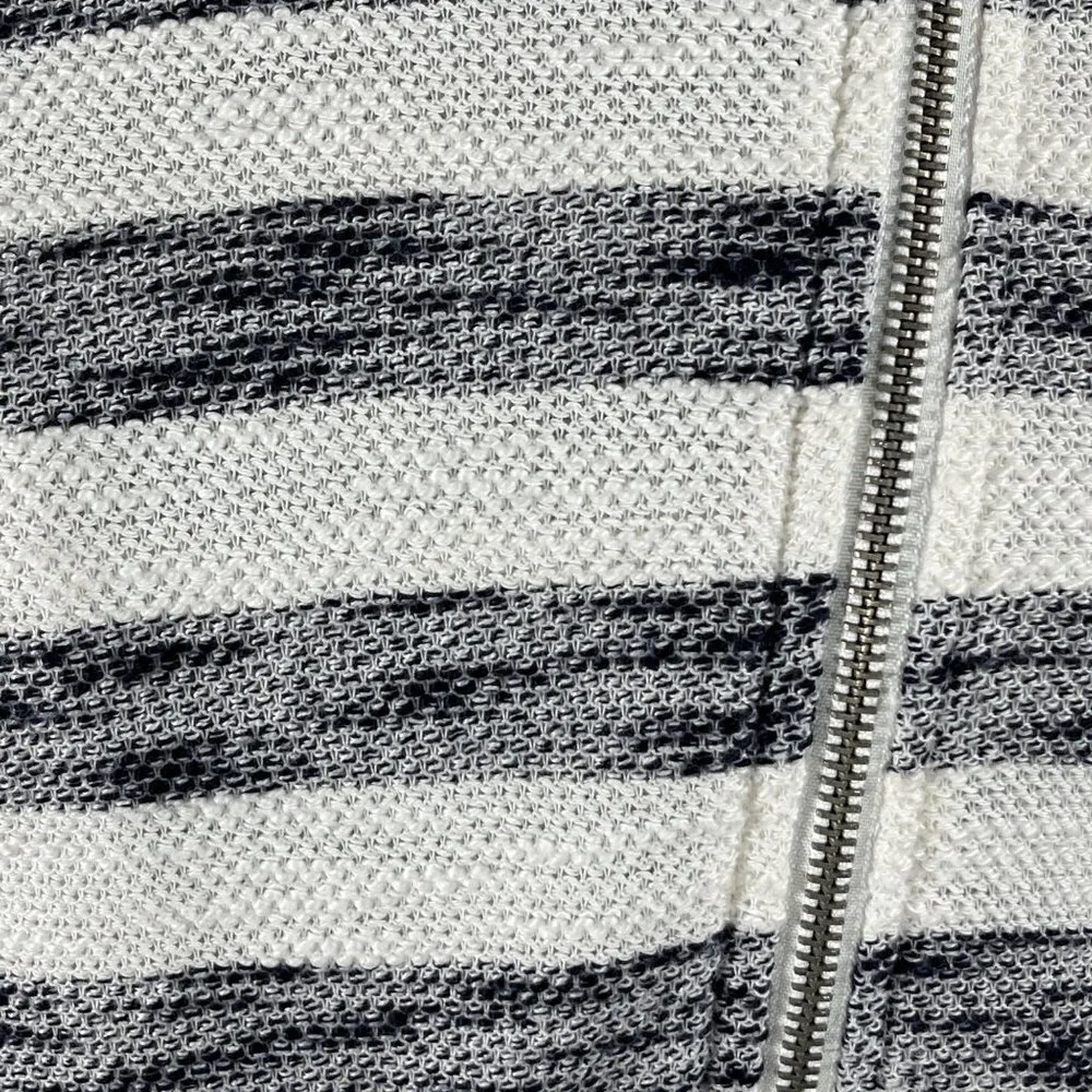 Sanctuary Asymmetric Zip Front Heather Grey White Stripe Cropped Jacket M - Image 7