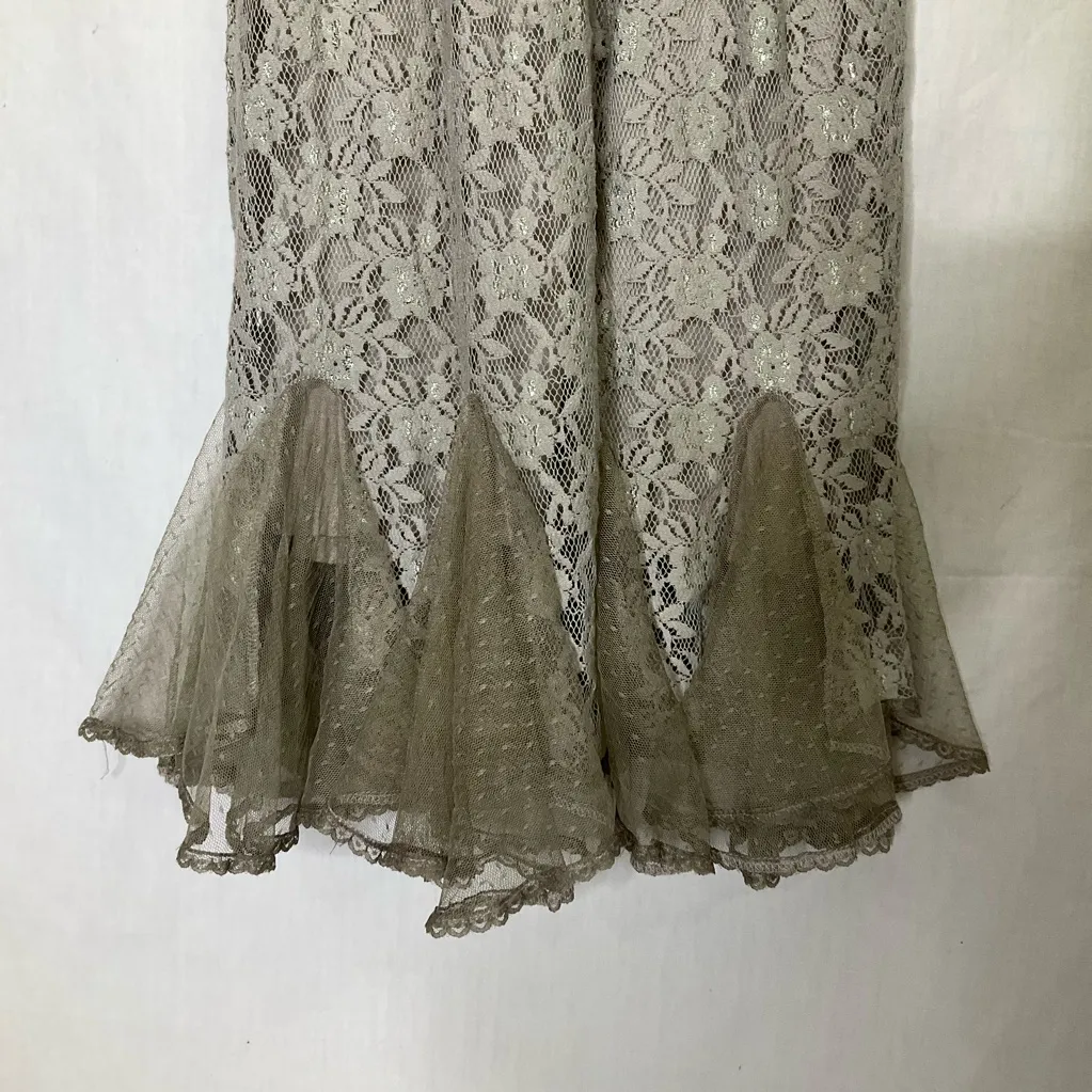 Mystree Lace Tank Dress Beige Size Lg Boho Cottagecore Feminine Chic Flounce Hem - Image 4