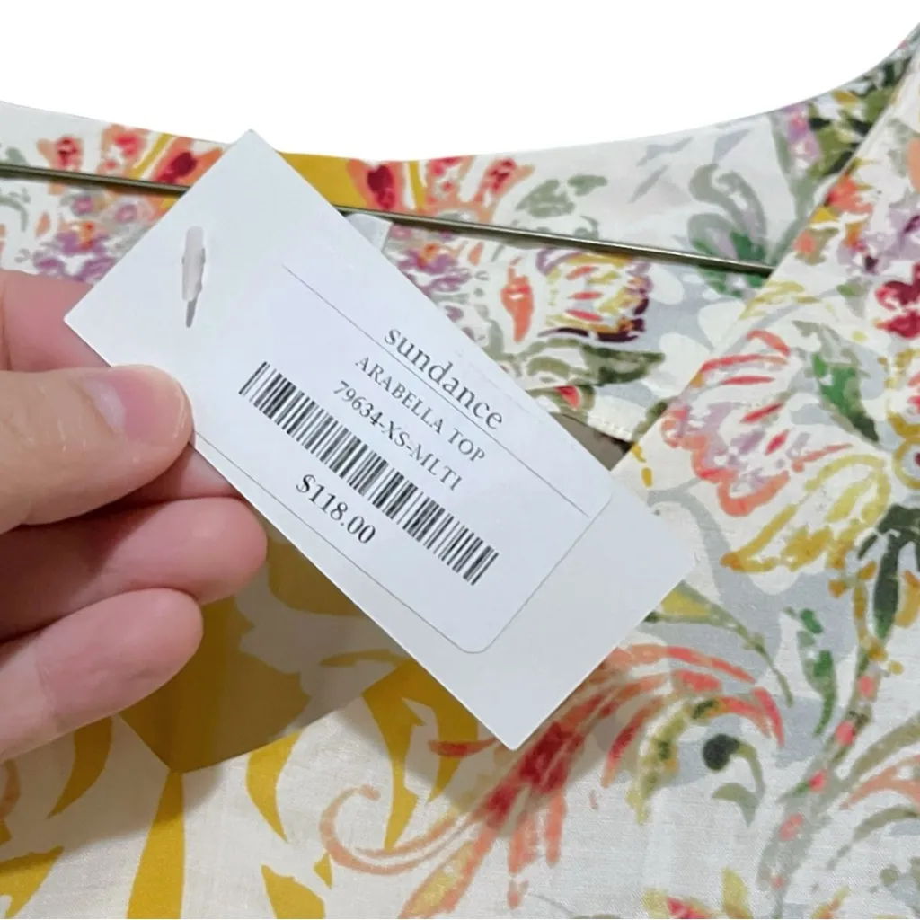 NWT Sundance Arabella V Neck Short Flutter Sleeve Abstract Floral Print Top XS Yellow - Image 5