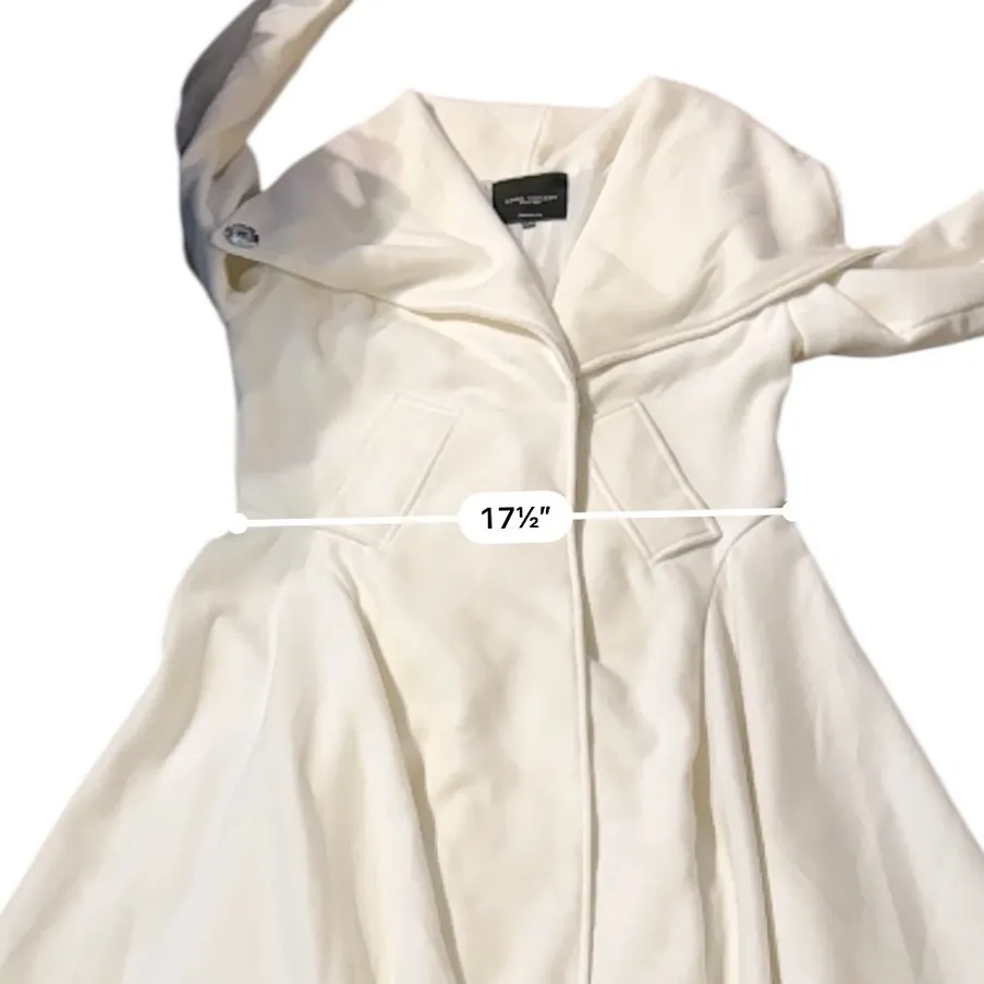 Akira Asymmetrical‎ Coat Sz S/M Off White Draped Collar Longline Statement Layer - Image 7