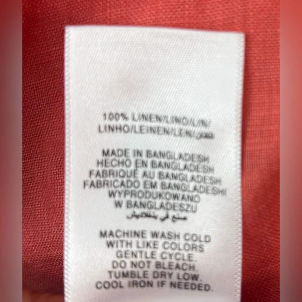 Ellen Tracy 1X Linen Button Up Sleeve Pocketed Tunic Top in Coral - Image 7