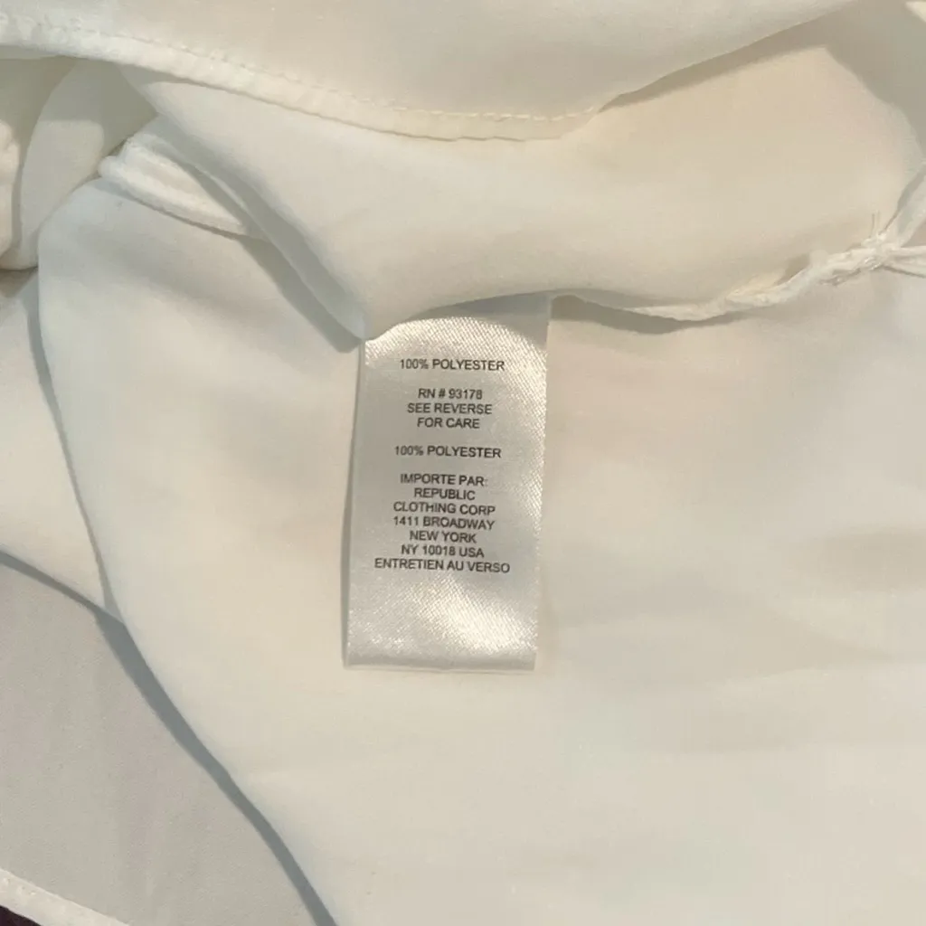 Tahari Eggshell White/Cream Ruffle Pleated Neck Tank Top Satin Blouse Sz X-Small - Image 6