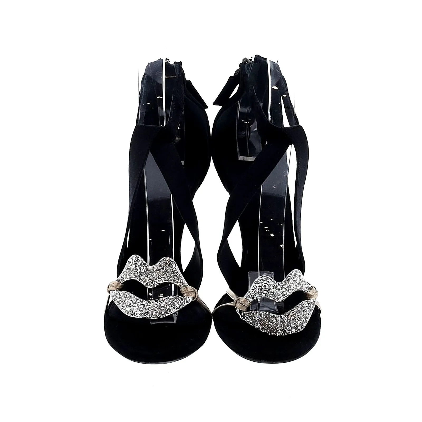 2019 GIAMBATTISTA VALLI x H&M Suede Black Crystal Lips Sandals Heels - Image 2