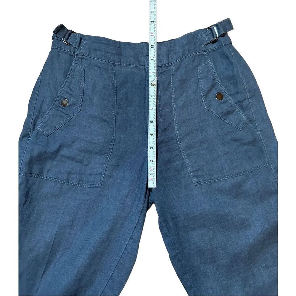 Athleta Voyager Linen Strap Waist Granite Blue Cropped Pants Sz 4 lightweight la - Image 5