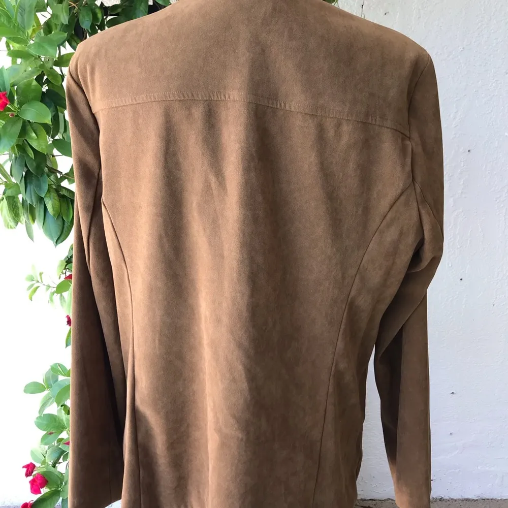 Bob Mackie Wearable Art Brown Faux Suede Zip Jacket Black Zebra Sequins Size L - Image 8