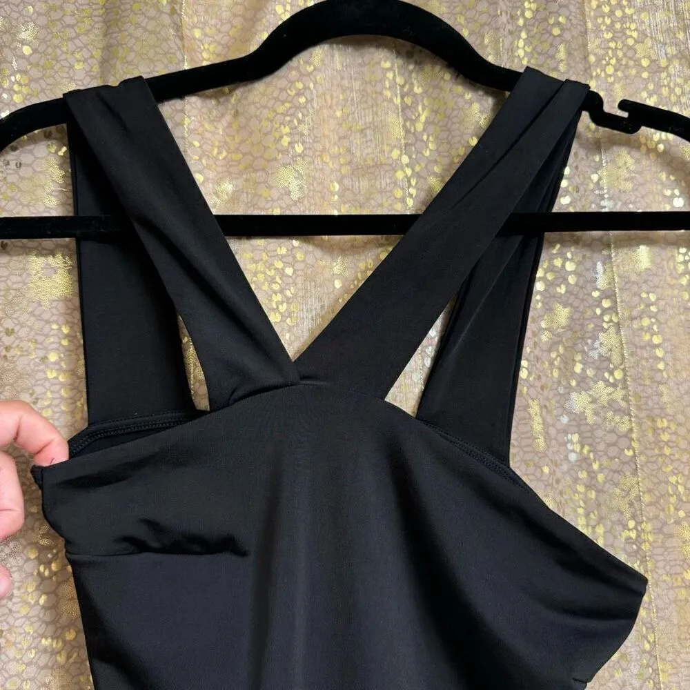 Express Black Asymmetrical Strappy Jersey Knit Smooth Bodysuit XS - Image 3