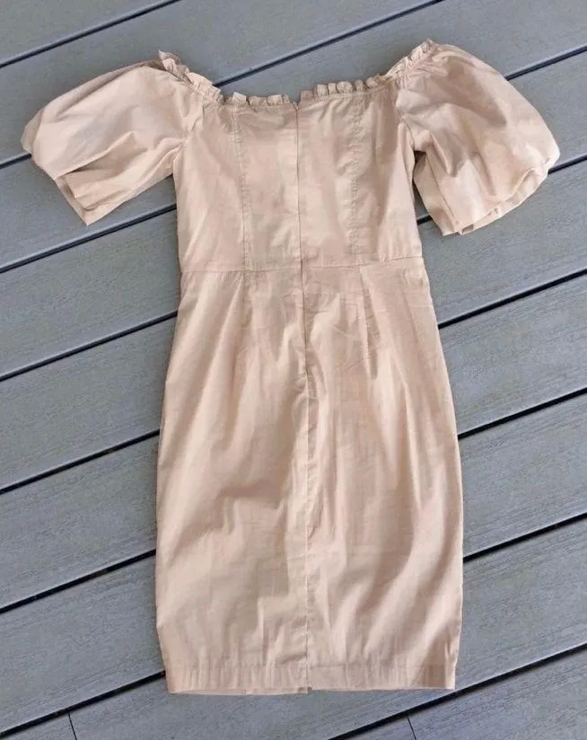 Boutique Off Shoulder Khaki Dress NWT Womens Small - Image 2