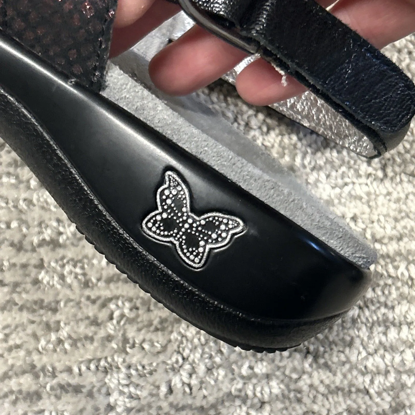 Alegria Julie Gymboree Sandals 37 US 7 Mosaic Black Silver Ring Strap Leather - Image 8