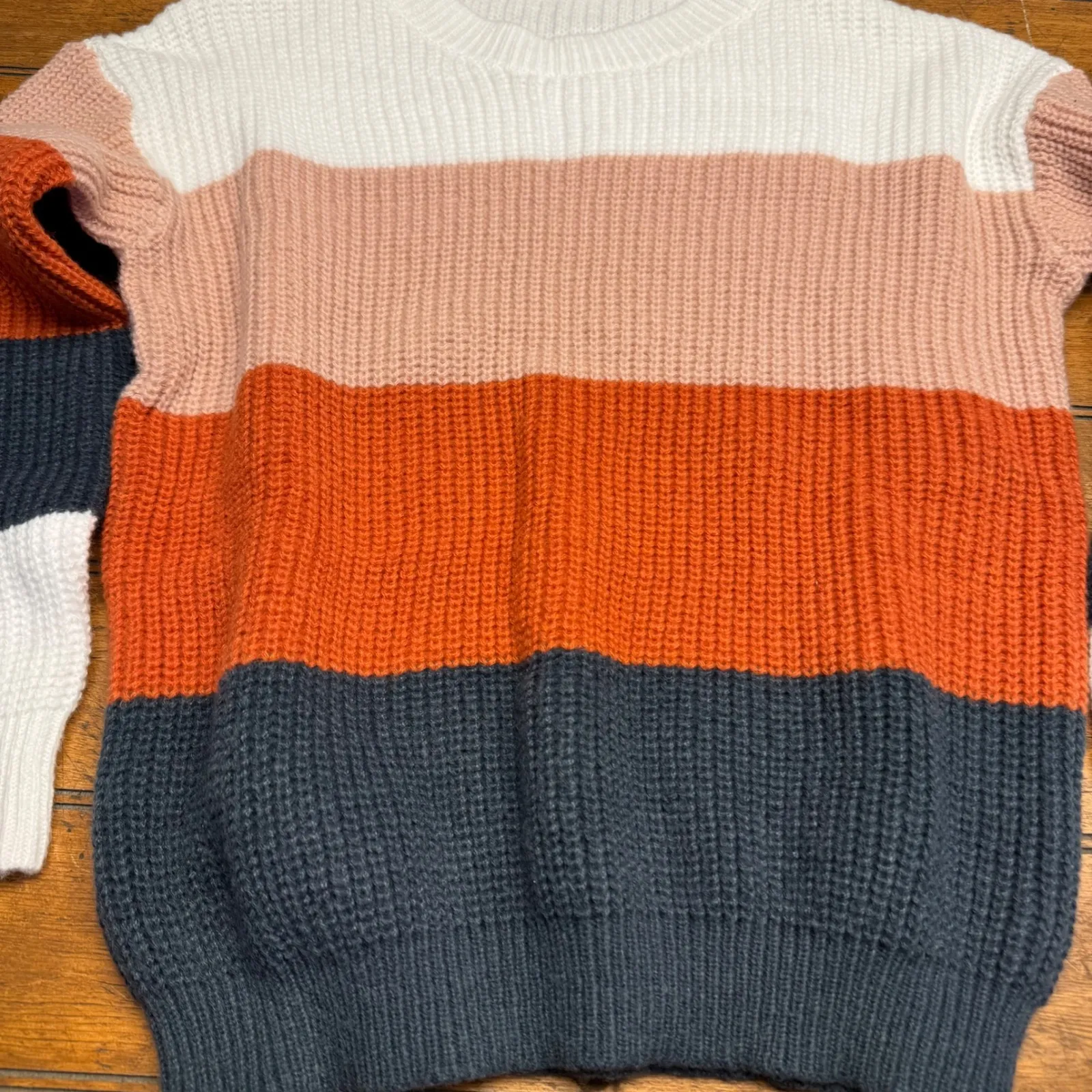 Womens Striped Knit Sweater Long Sleeve Crew Neck Pullover Size M White Size M - Image 2