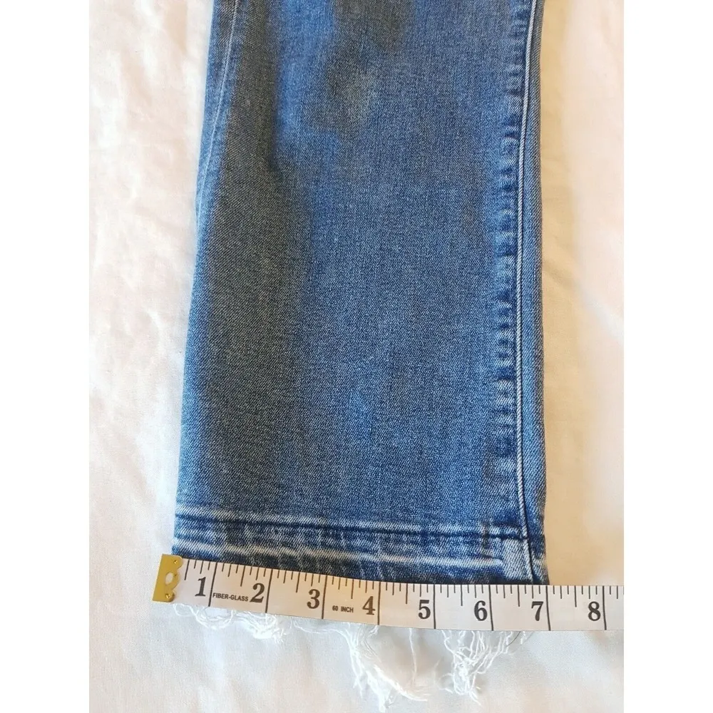 Jeans High Rise Blue Denim Slim Pockets Flare Crop Distressed Sz 32 Sz 14 - Image 14