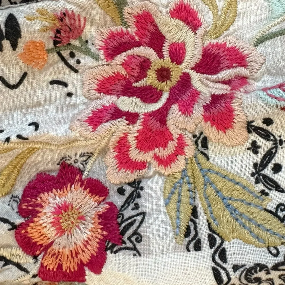 Johnny Was Linen Ashton Bandana Worker Jacket Small Embroidered Blazer Summer - Image 14