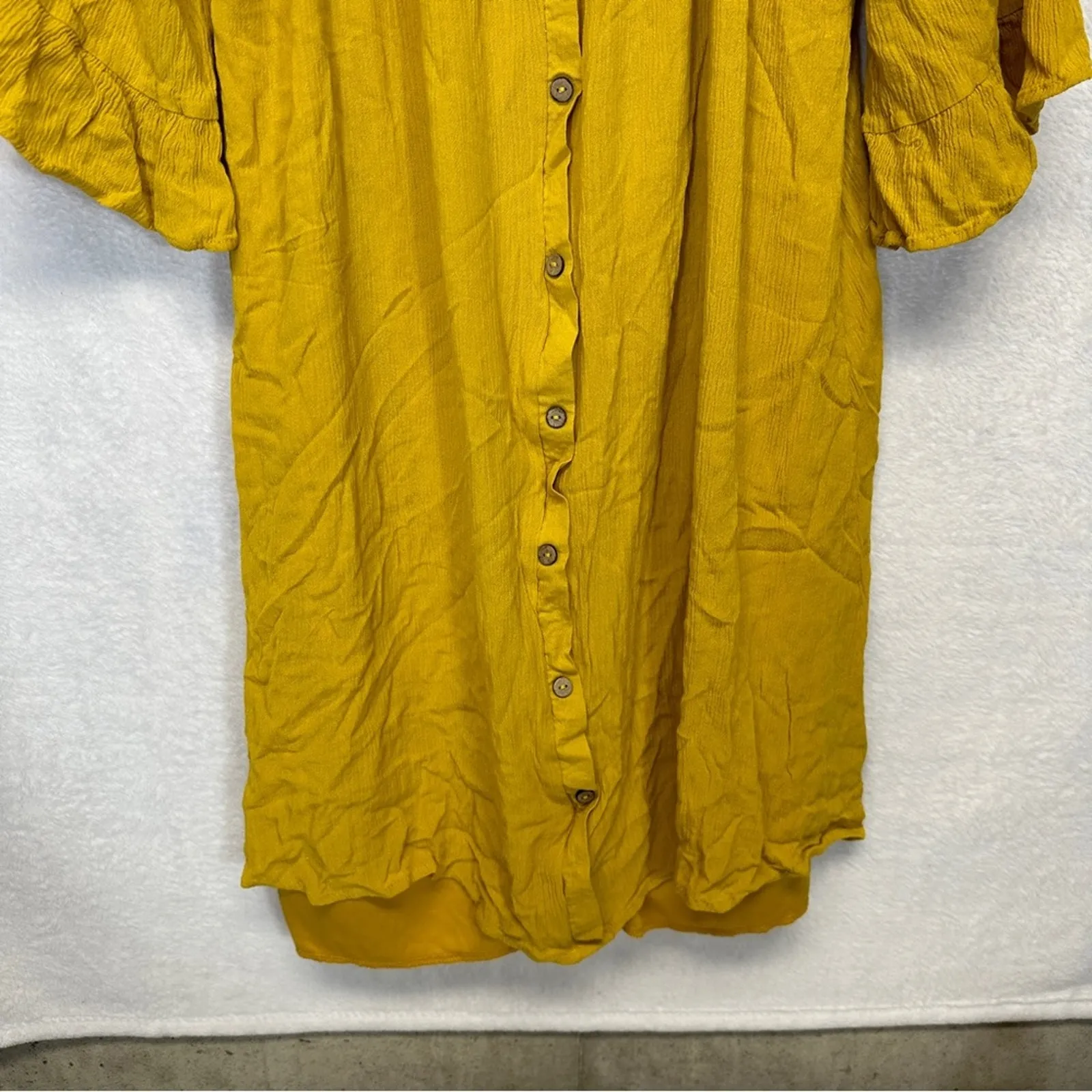 Naïf Mustard Yellow Half Bell Sleeve‎ Button Down Mini Dress Size M Size M - Image 3