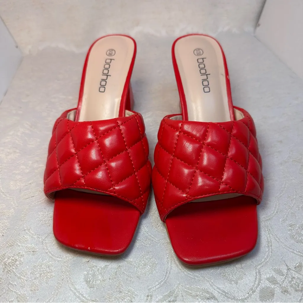 Boohoo Red Quilted Faux Leather 3 inch   Women's Heels EU 38 US 7.5 - Image 2