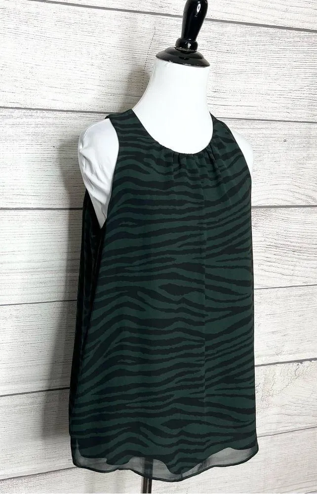 Vince Camuto Green & Black Tranquil Tiger Animal Print Sleeveless Blouse Small - Image 2