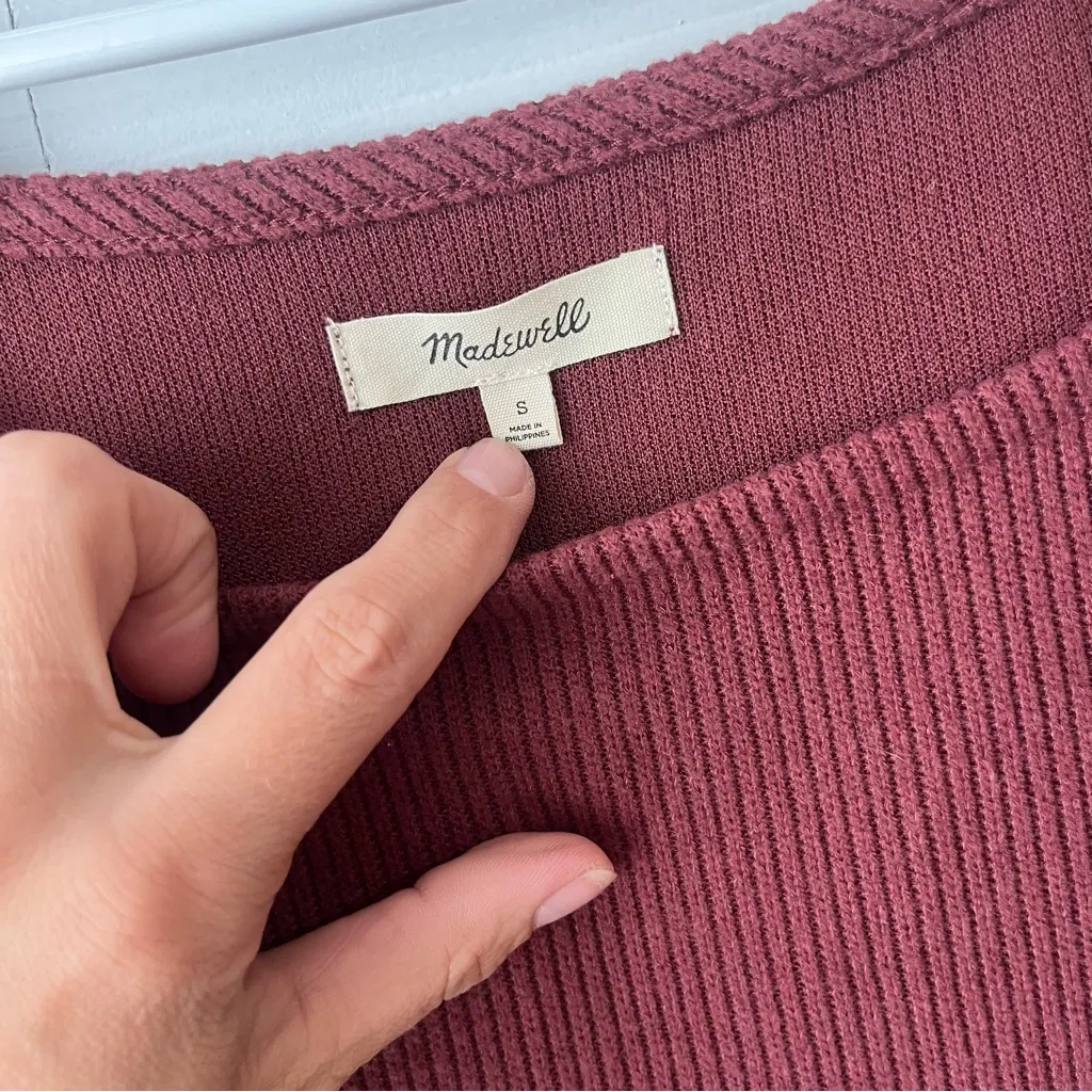 MADEWELL Rich Burgundy Square Neck Ribbed Bodycon Sweater Dress Size Small - Image 2