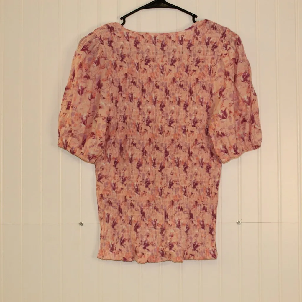Nine West Pink Floral Smocked Top Size Large - Image 7