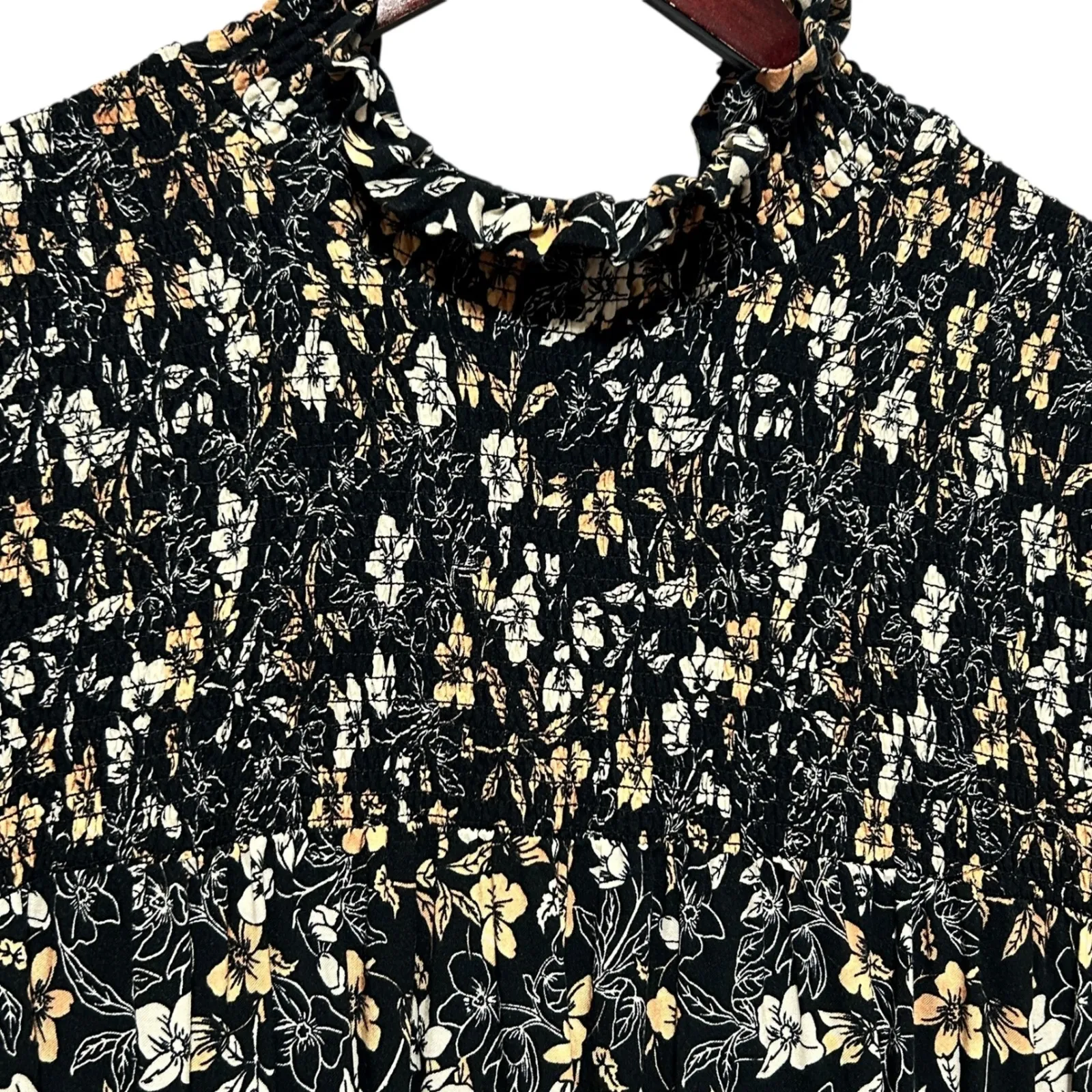 Avenue Whimsigoth Babydoll Dress 22/24 Black Floral Smocked Ruffle Neck Romantic - Image 5