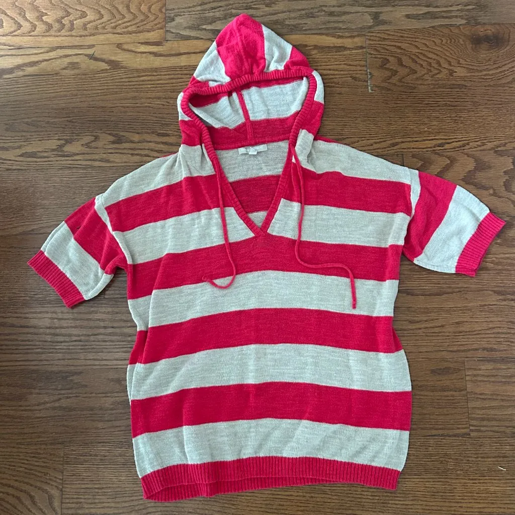 Banana Republic Striped Short Sleeve Drop Shoulder Knit Hoodie Sweater Size XL - Image 9