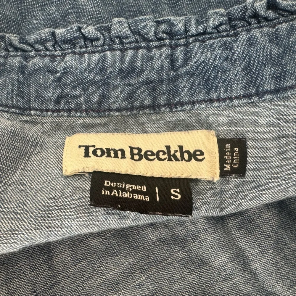 Tom Beckbe Cotton Denim Button Up Shirt Ruffle Pintuck Detail Size Small Blue - Image 8