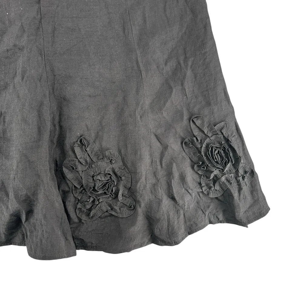 Vintage Moa Moa Black Midi Flair Skirt Rose Embellishments Goth Fairy Grunge L - Image 5