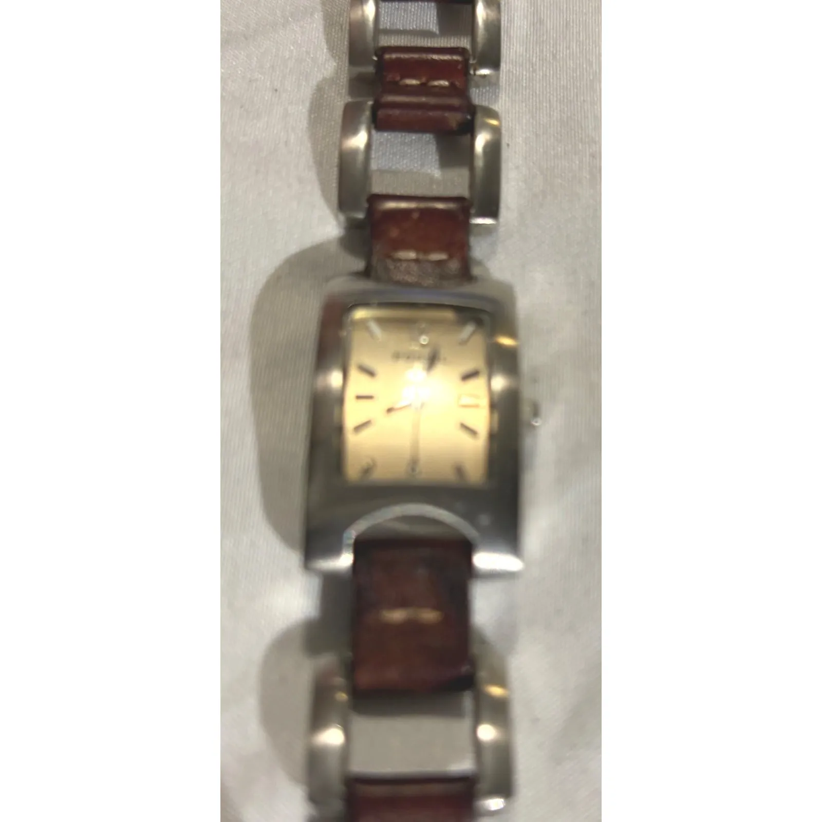 Fossil ES1117 Rectangle Gold Tone Face Brown Leather Link Watch Women - Image 7