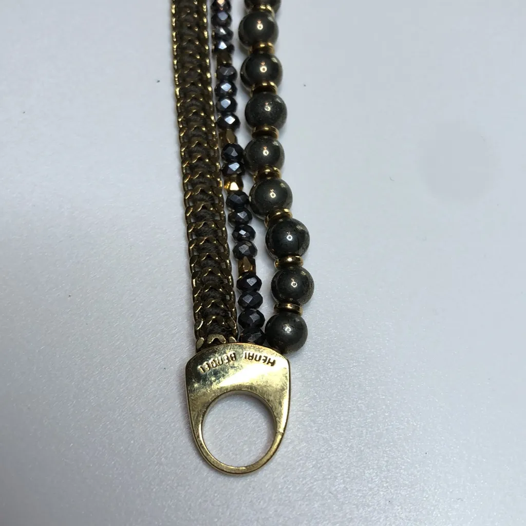 Henri Bendel St Tropez Multi Strand Mixed Metal Chain Beaded Bracelet gold tone - Image 6