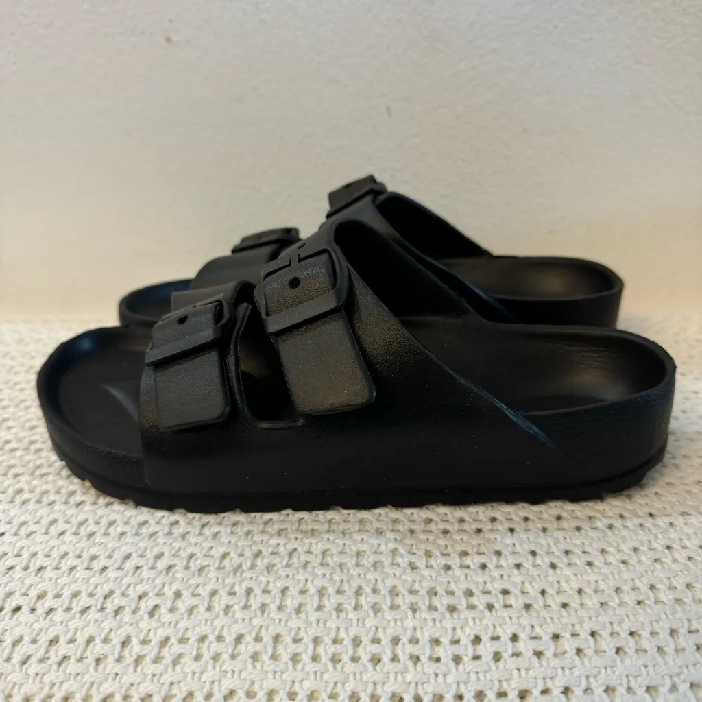 Women’s Black Adjustable Double Buckle Sandals Waterproof,Comfortable Flat Shoes Size 7 - Image 8