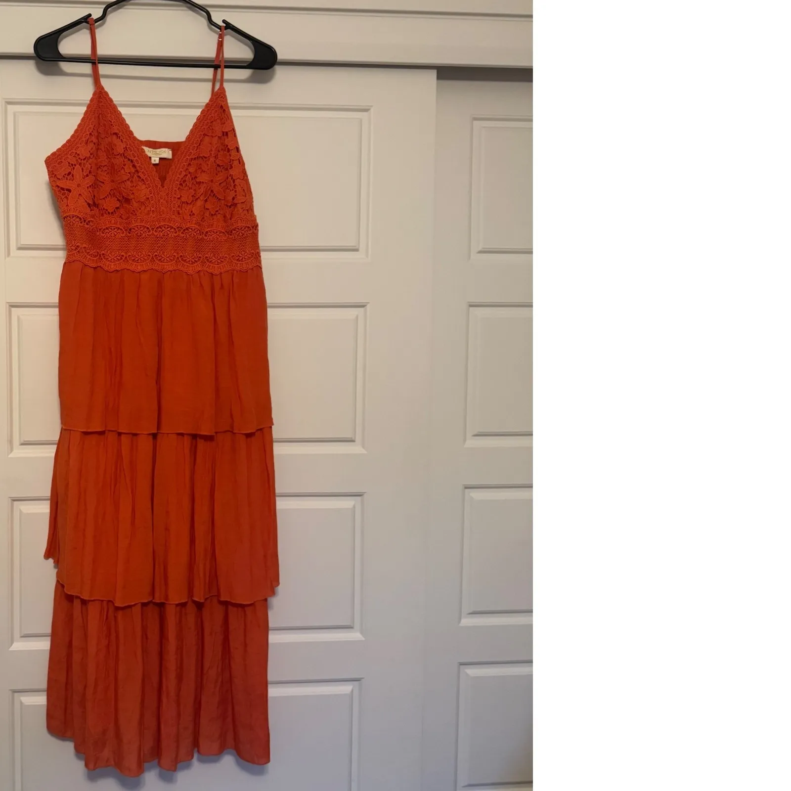 Rebellion sz XL Women Orange Crochet Lace Teired Ruffled Floral Maxi Dress Beach - Image 2