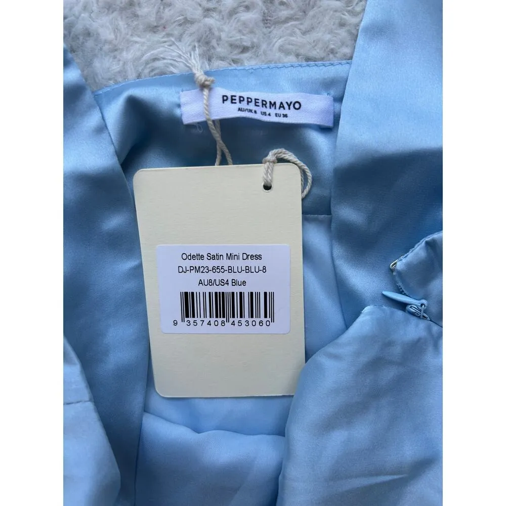 Odette Satin Blue Mini Dress US Size 4 - Image 10