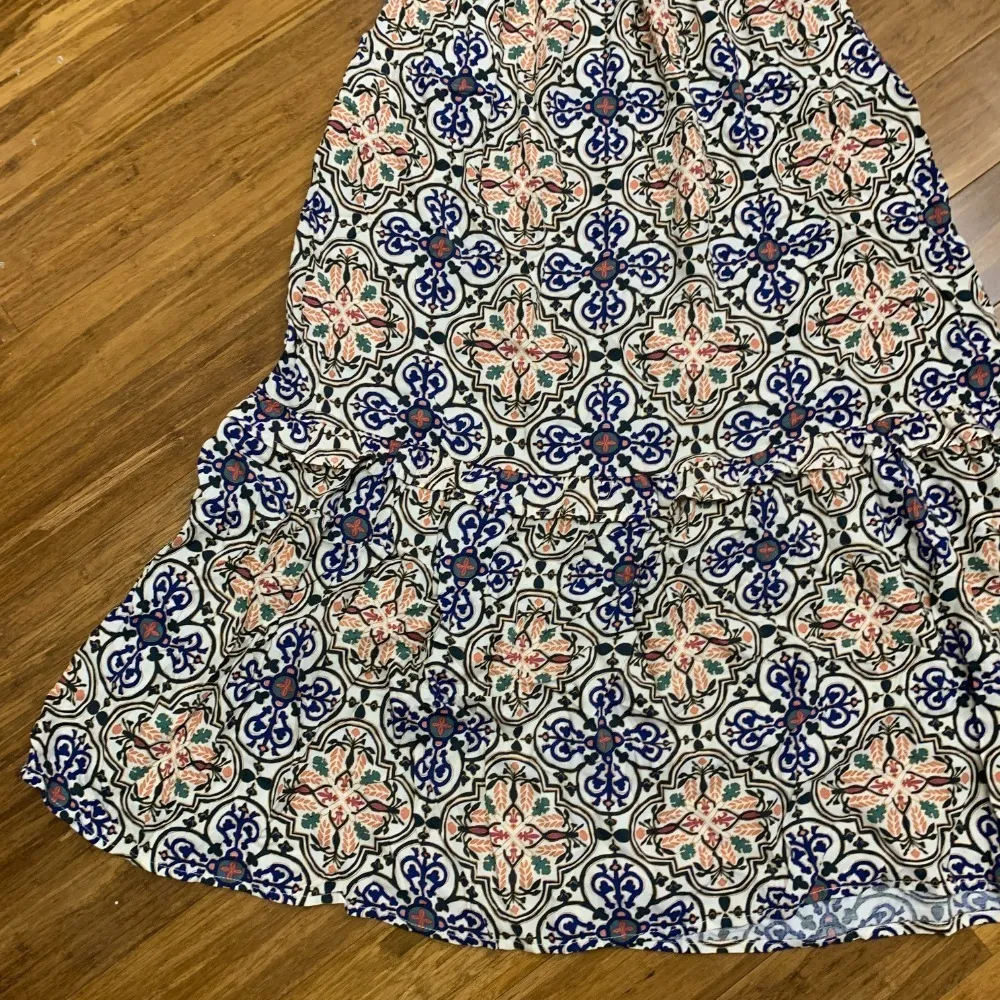 Knox Rose Maxi Dress Women XS One Shoulder Smocked Tile Print Casual Tiered Long - Image 3