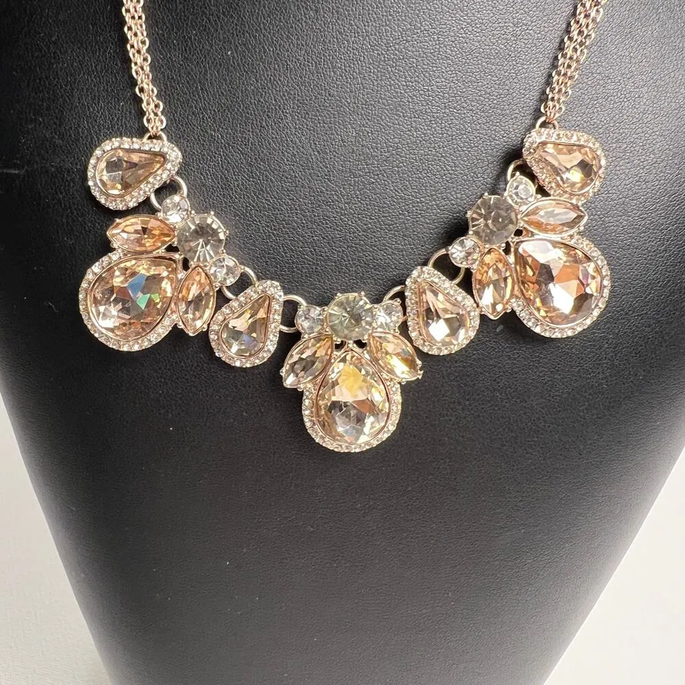 Bella Rose Gold and Crystal Bib Statement Necklace Multi Strand Chain - Image 5
