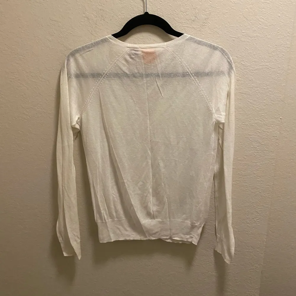 Tory Burch thin sheer white v-neck cardigan - Image 2